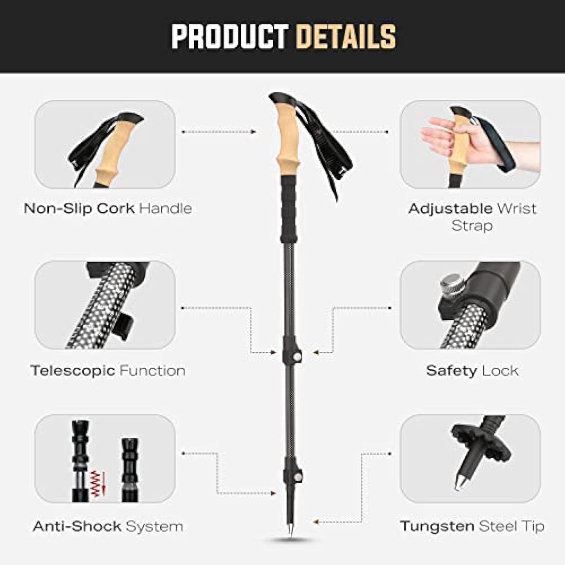 Carbon Fibre Trekking Poles – Lightweight Collapsible Sticks