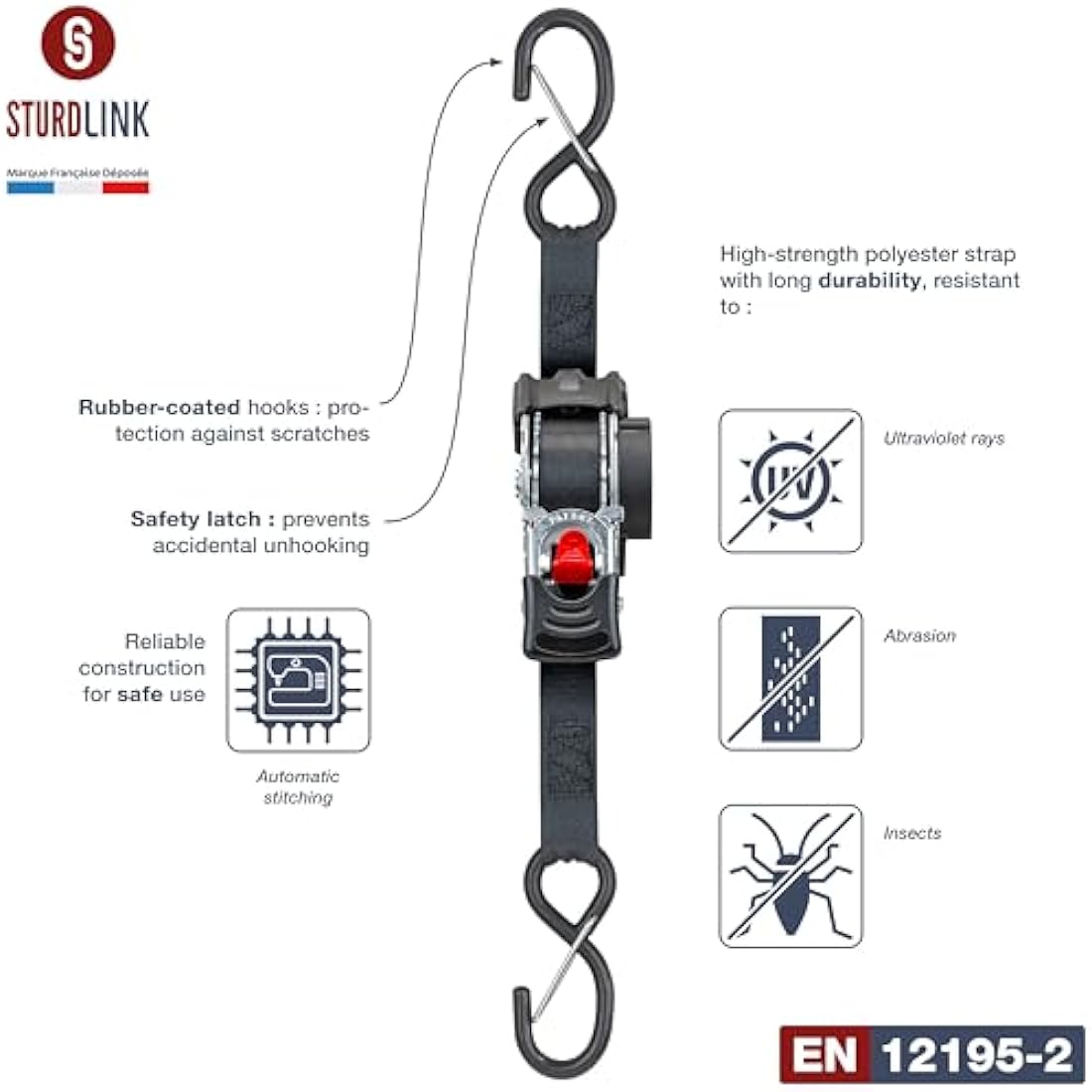 Jolof Store Automatic Ratchet Straps - 3m 25mm S-Hook - Set of 4 + Bag