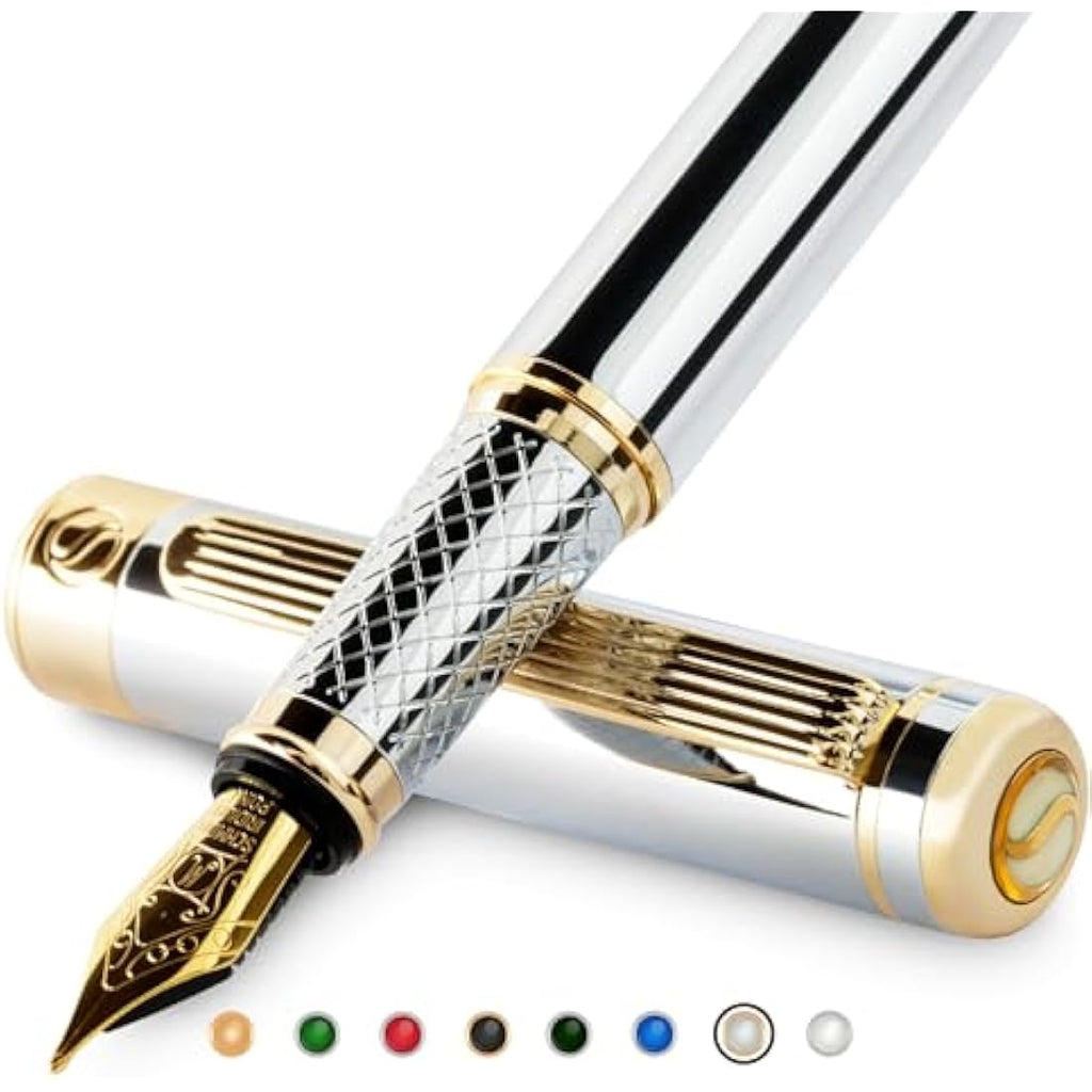 Scriveiner Silver Chrome Fountain Pen – Gold Plated Schmidt Medium Nib