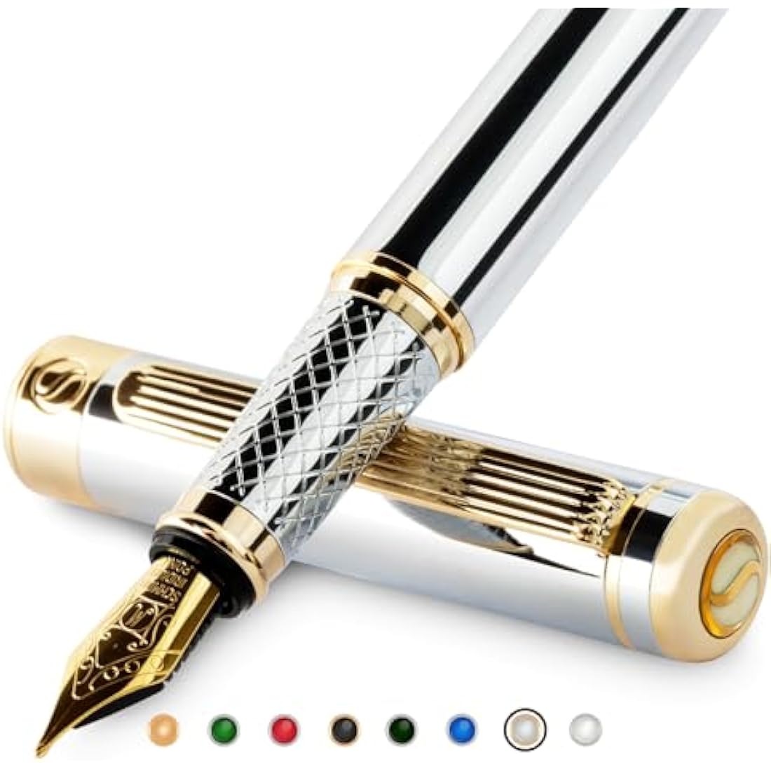 Scriveiner Silver Chrome Fountain Pen – Gold Plated Schmidt Medium Nib