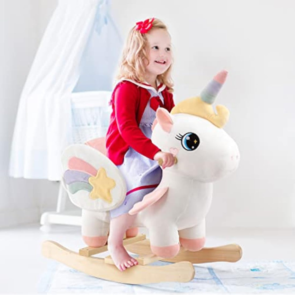 FUNLIO Unicorn Baby Rocking Horse - Plush Ride-on Toy for Ages 6M-3Y