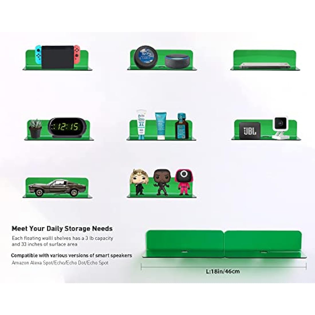 OAPRIRE Acrylic Floating Wall Shelves | 2-Pack Drill-Free Emerald Green