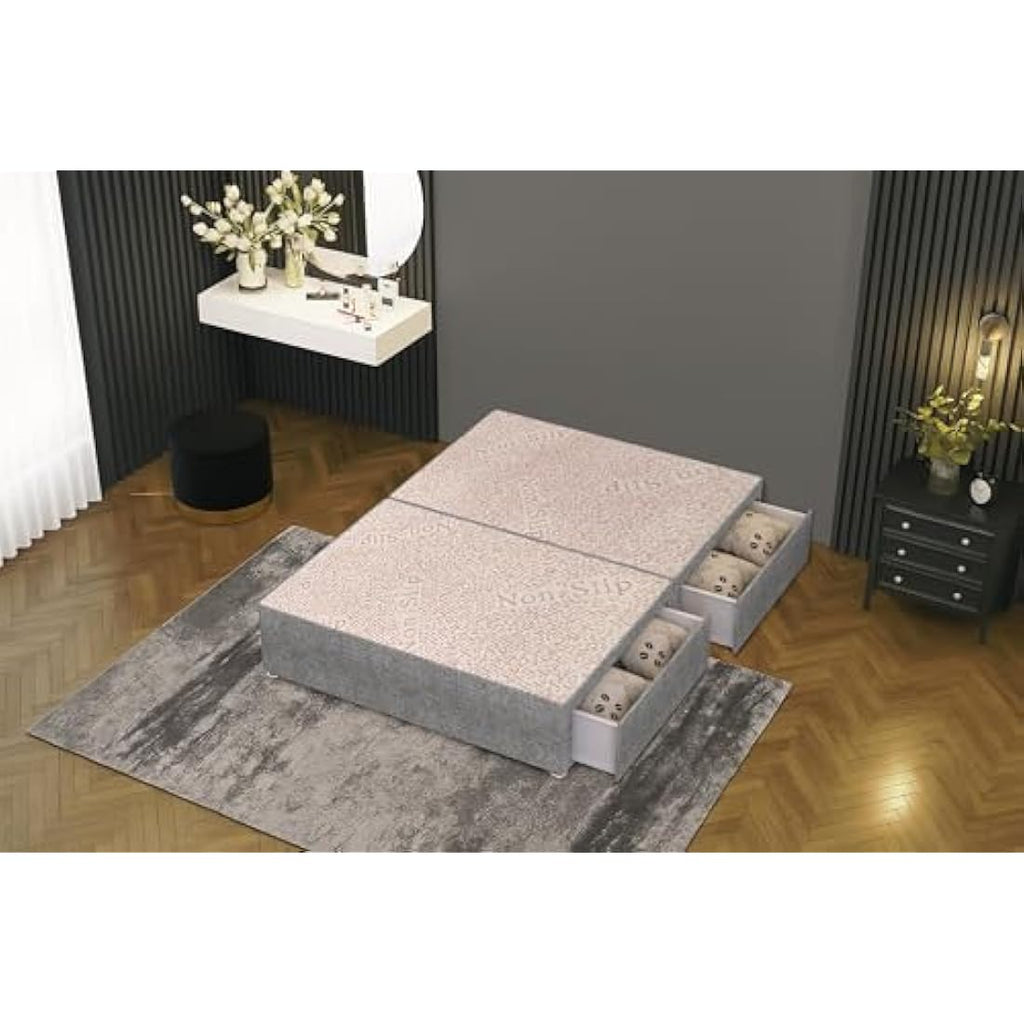 Jolof Store Tweed Gray Flexby Divan Bed Base with 2 Storage Drawers
