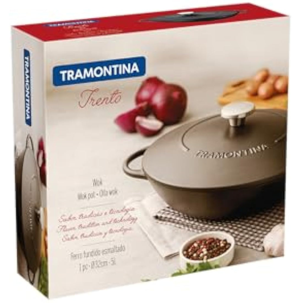 Tramontina Enamelled Cast Iron Wok with Lid | 32 cm, 5L - Black