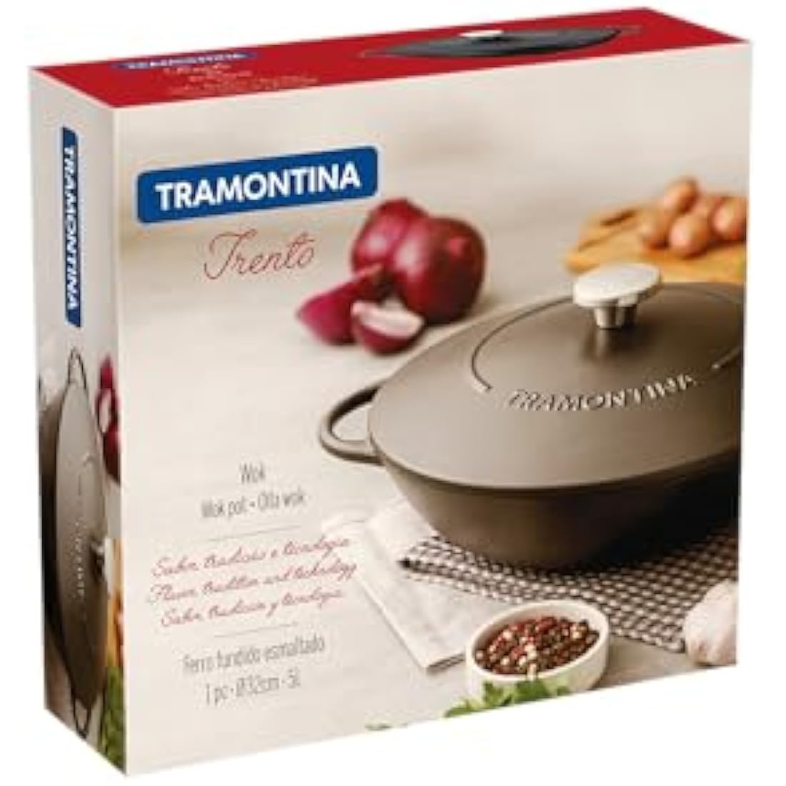 Tramontina Enamelled Cast Iron Wok with Lid | 32 cm, 5L - Black