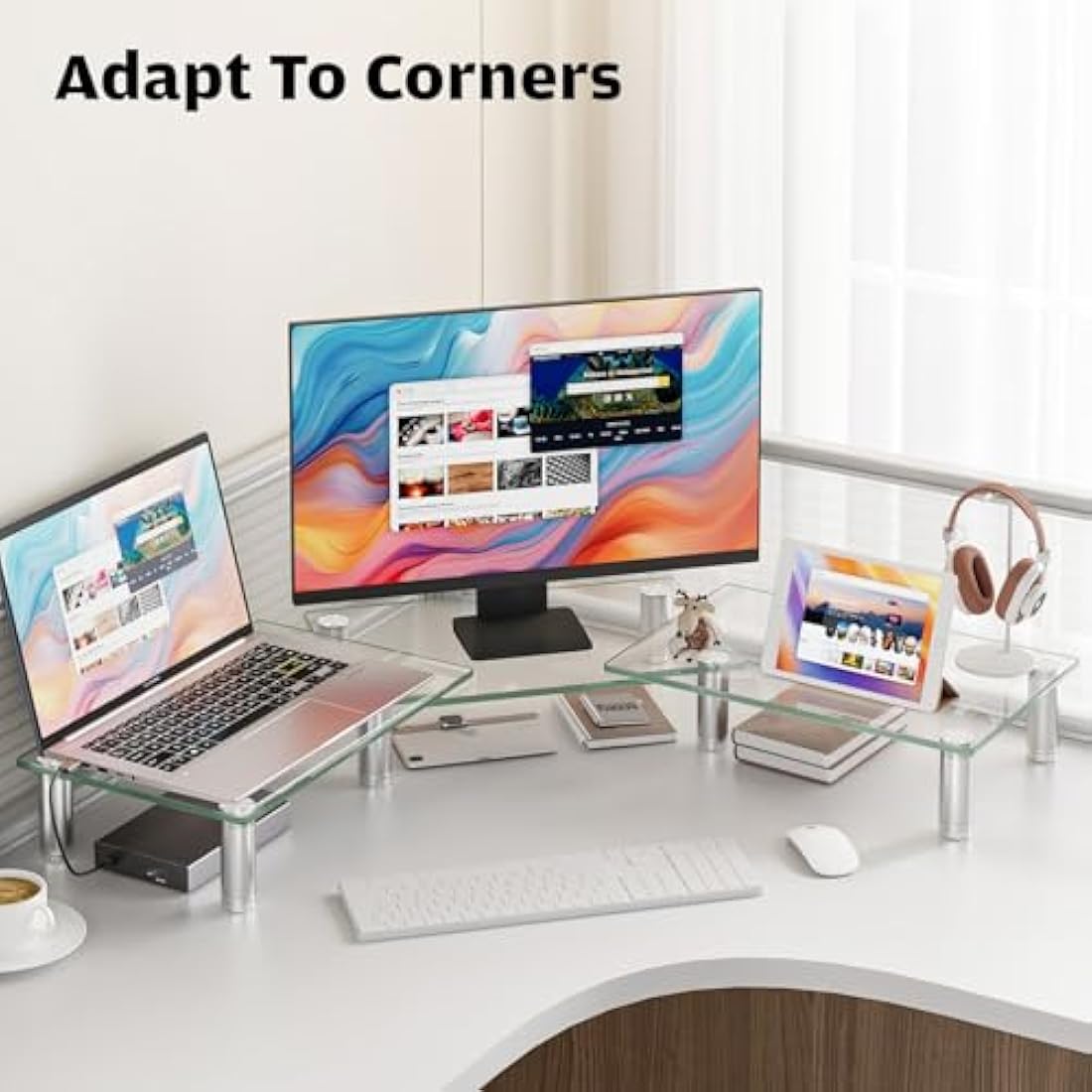 Hemudu Dual Monitor Stand – Adjustable Height Ergonomic Riser (Clear)