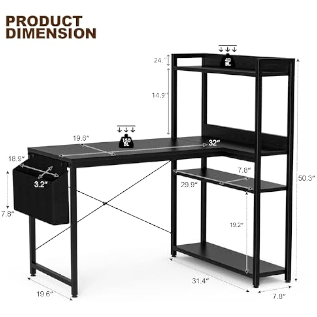 L-Shaped Gaming Desk – 100x80cm Corner Table with Shelves