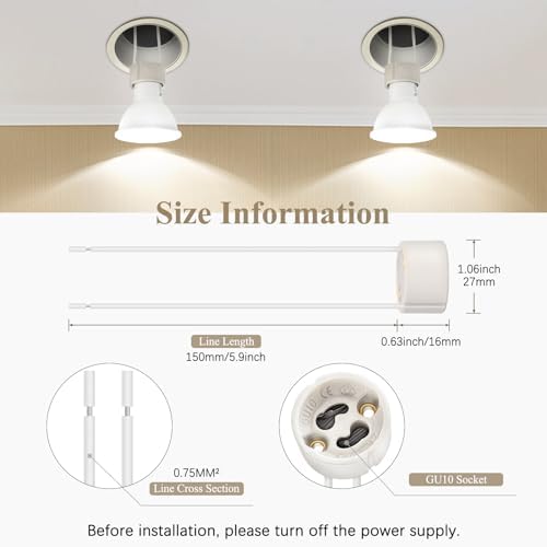 DiCUNO GU10 Lamp Holder – Ceramic Base Heat-Resistant Connector, 50-Pack