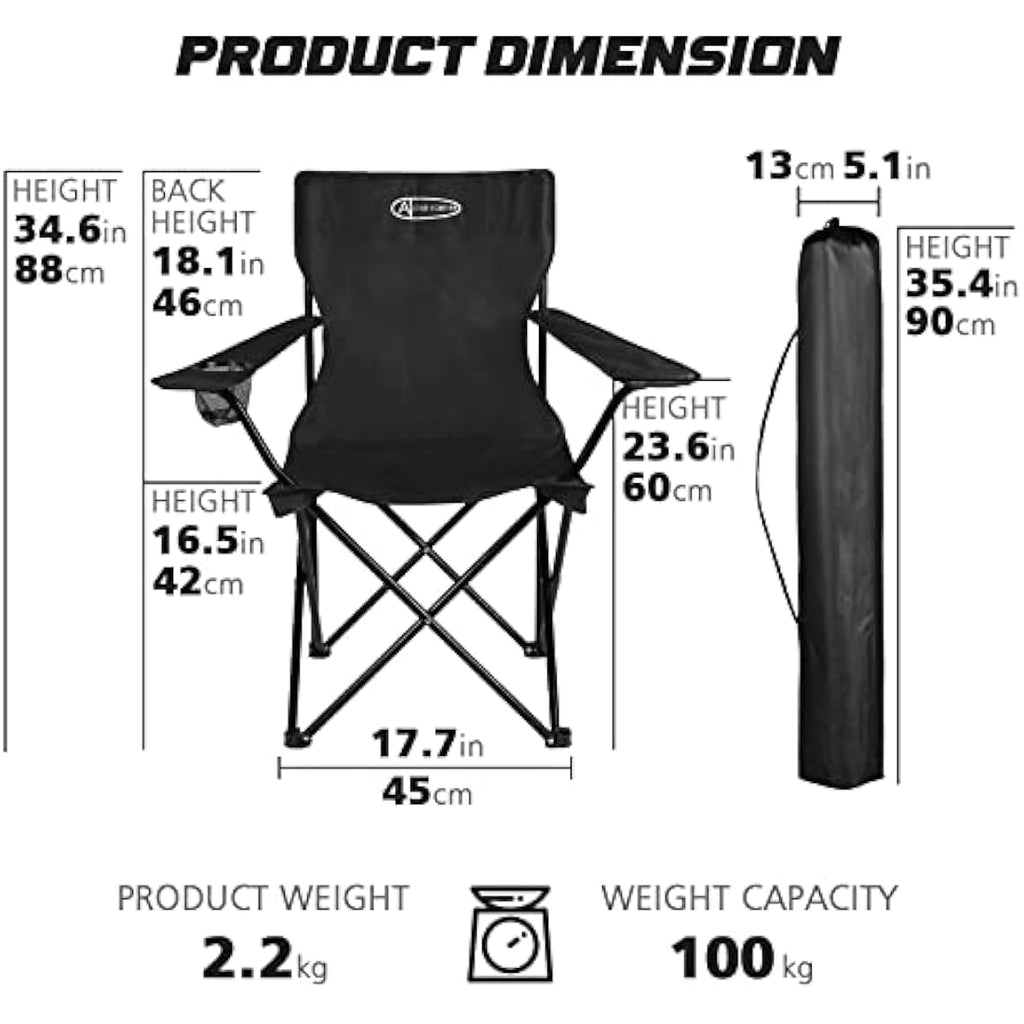 ACTIVE FOREVER Folding Camping Chairs Set of 2 | Portable Black Beach Chairs