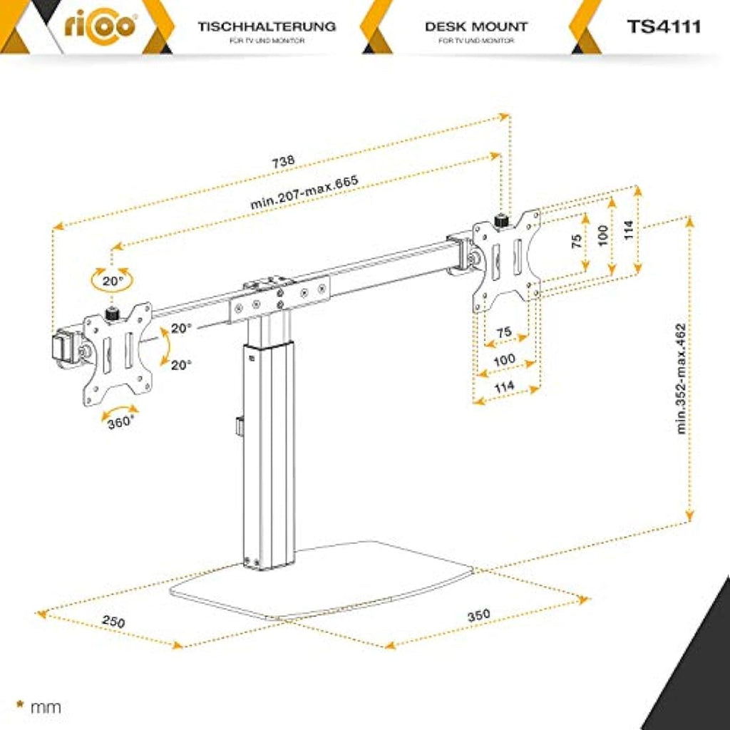 RICOO Dual Monitor Mount – Gas Spring Desktop Stand for 17-27 Inch Screens