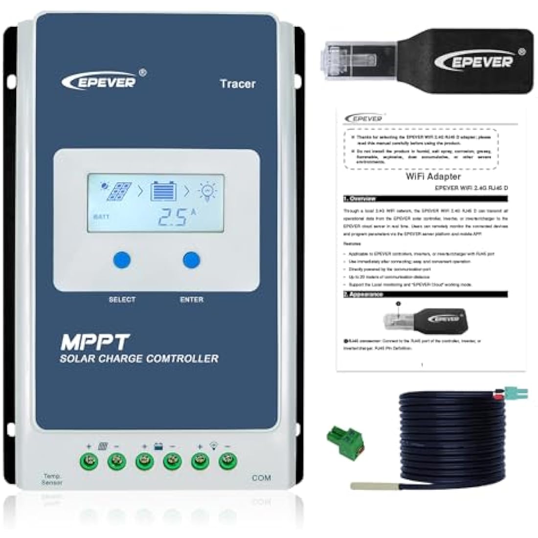 EPEVER 40A MPPT Solar Charge Controller 12V/24V with WiFi Adapter