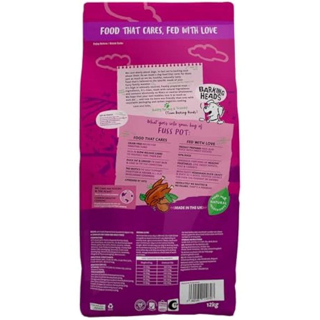 Barking Heads Grain Free Duck Dry Dog Food for Fussy Eaters - 12kg