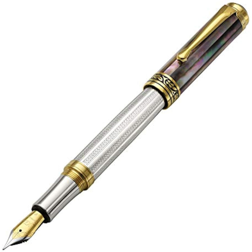 Xezo Maestro Fountain Pen | 925 Sterling Silver & Black Mother of Pearl