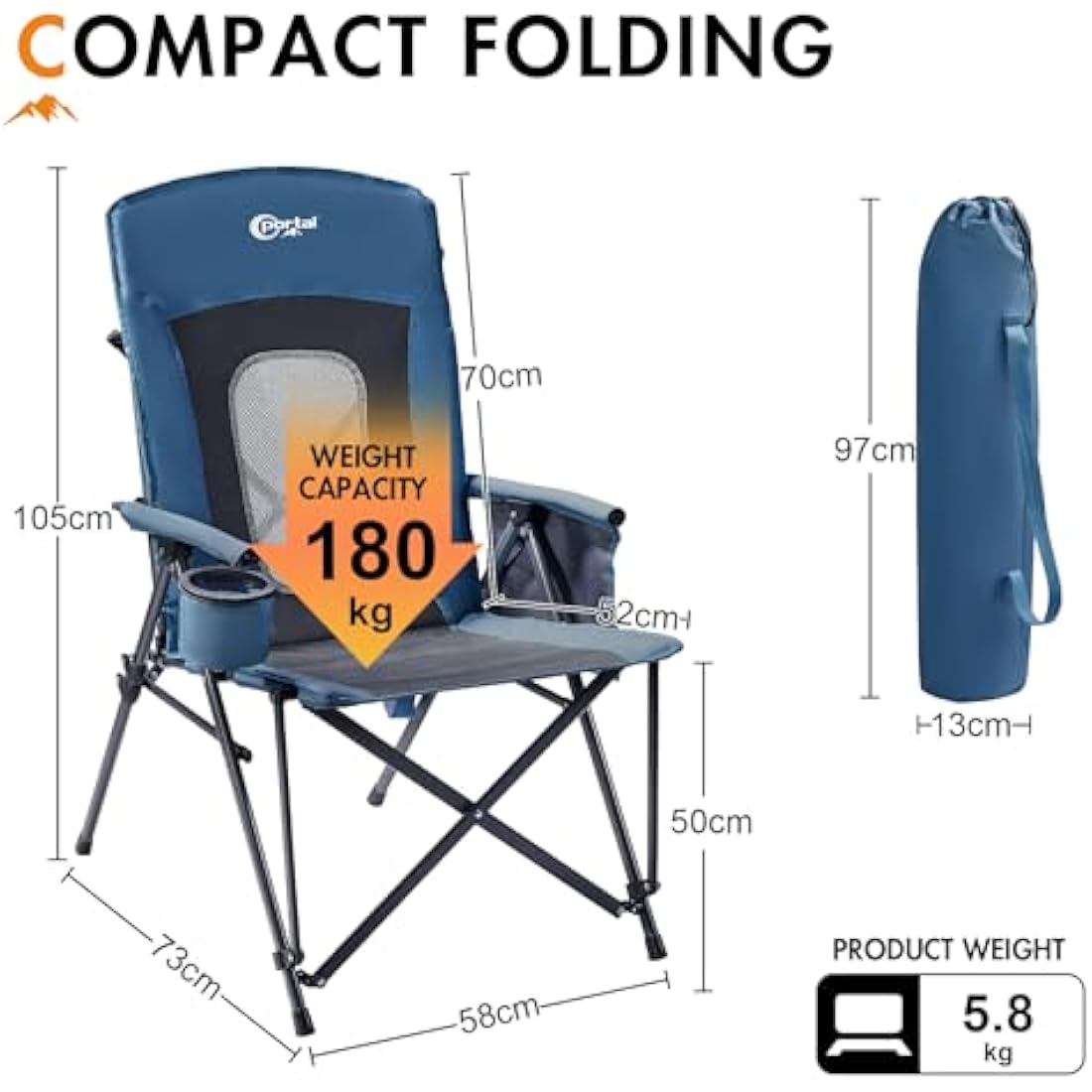 Portal Heavy Duty Folding Camping Chair | High Back 180KG Capacity