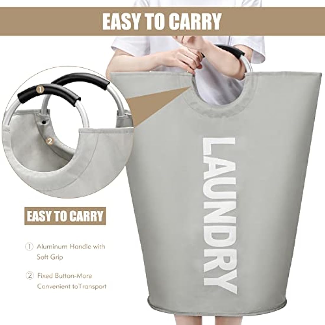 DOKEHOM 90L Large Laundry Basket | Collapsible Oxford Fabric Hamper - Grey