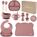 Yum Yum's Baby 10-Piece Silicone Weaning Set | Suction Plate & Bib - Pink