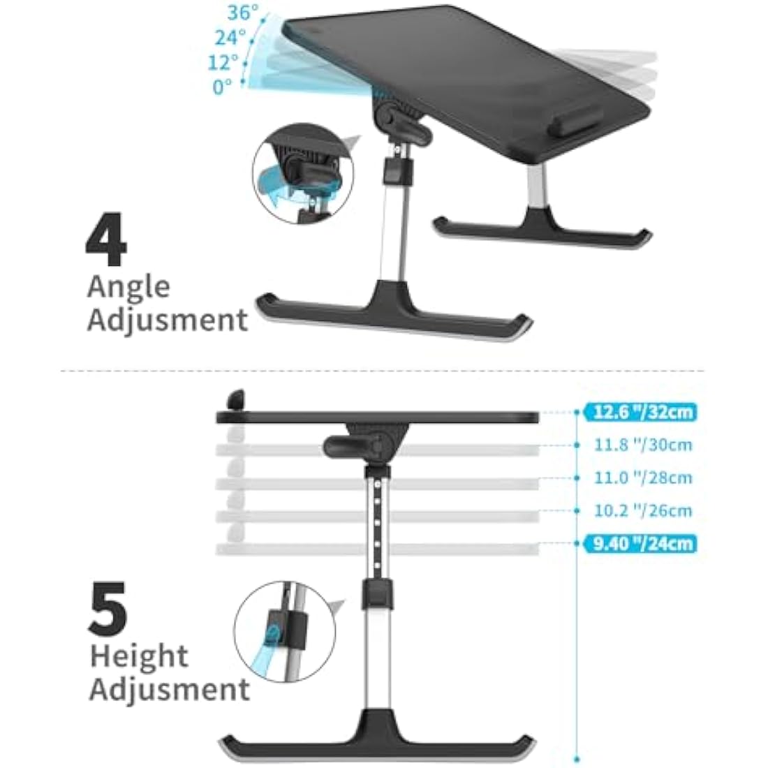 SAIJI Laptop Bed Desk – Adjustable Height & Angle Leather Lap Table, Black