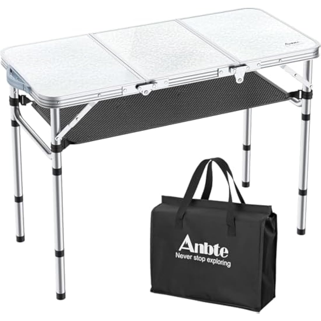 Anbte Aluminum Folding Camping Table | 3 Adjustable Heights with Storage Net