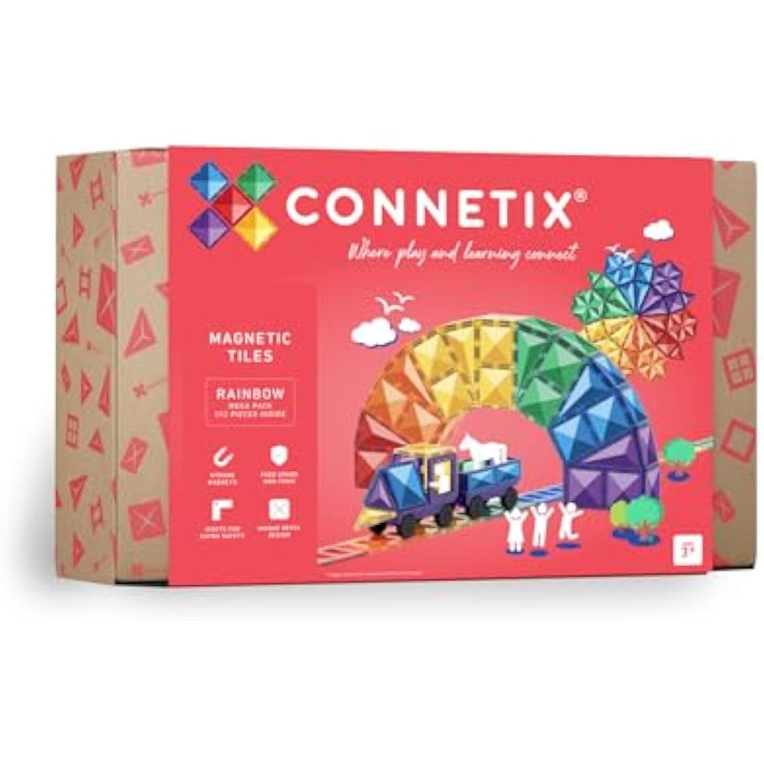 Connetix Rainbow Magnetic Tiles Mega Pack | 212 Piece STEM Building Set
