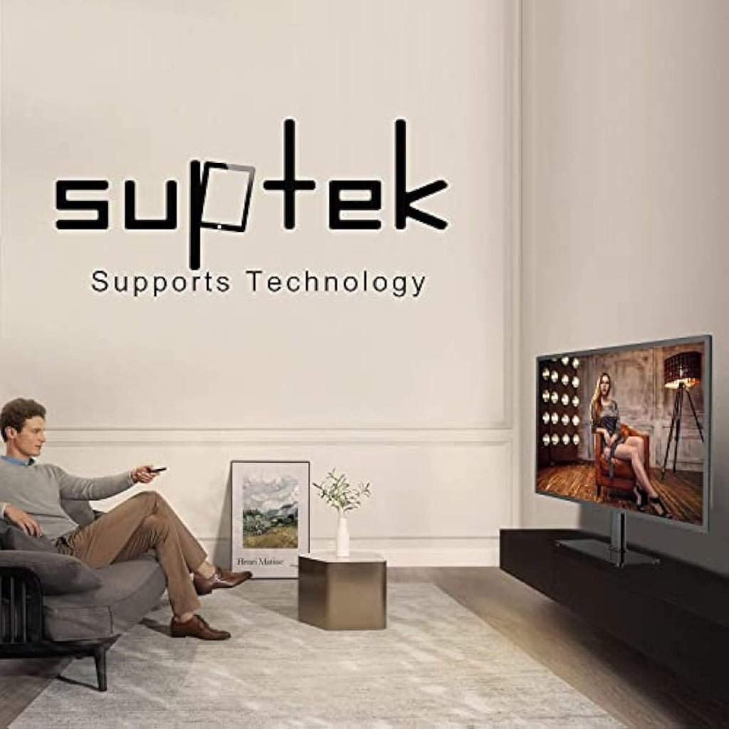 Suptek Universal Table Top TV Stand | 17-55" Height Adjustable Glass Base