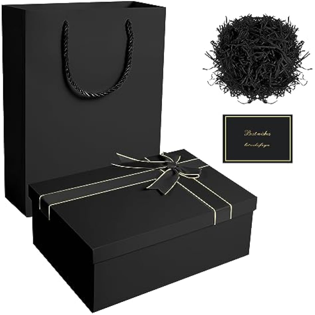 Jolof Store Luxury Black Gift Box with Lid, Ribbon and Bag – 22x16x8.5cm