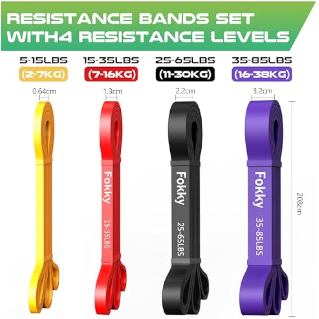 Resistance Bands Set - 4 Levels TPE Pull Up Bands with Handles
