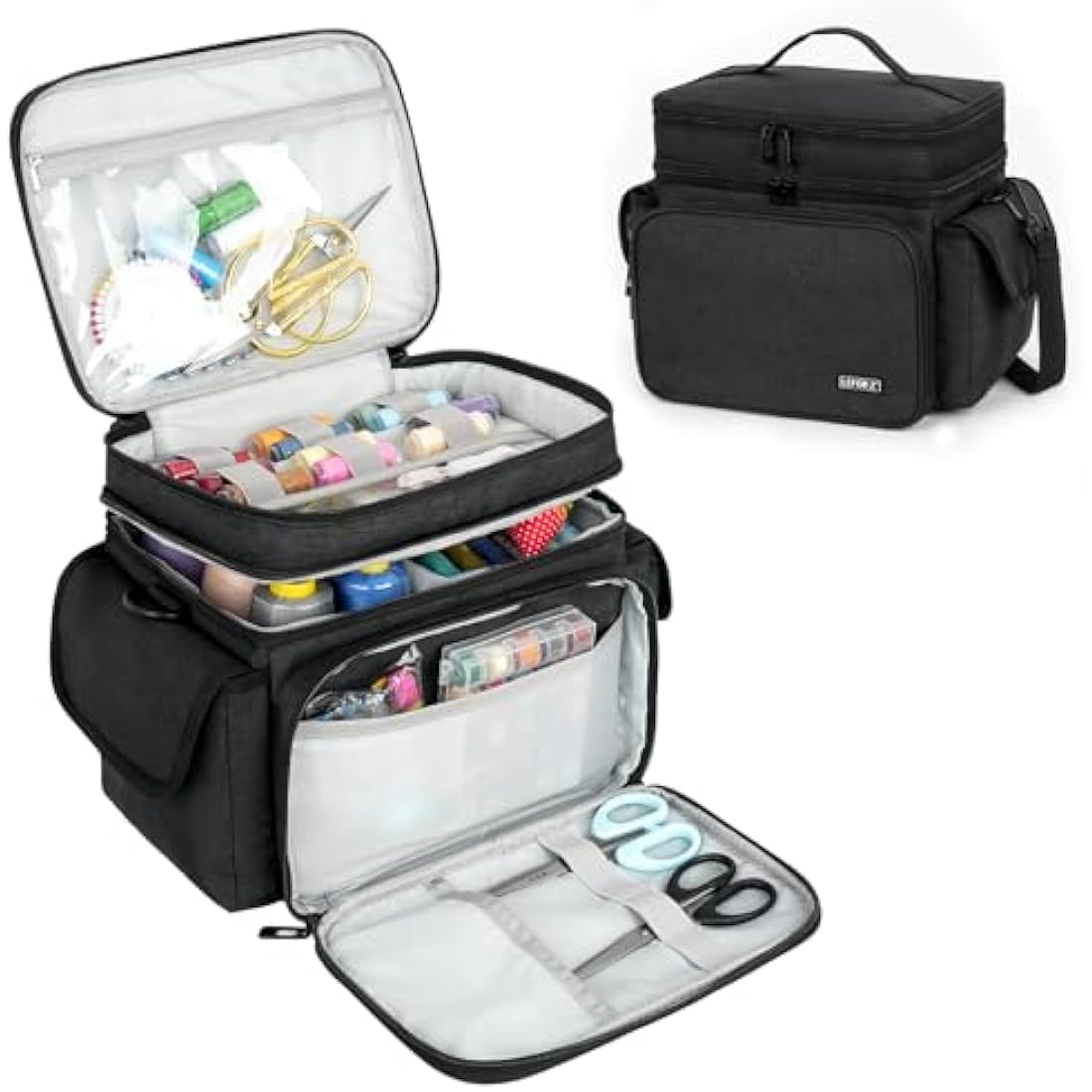 LEFOR·Z Large Sewing Box Organizer - Double Layer Storage Bag, Black
