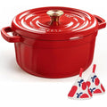 Overmont 5L Enameled Cast Iron Dutch Oven – 26cm Red Pot with Lid