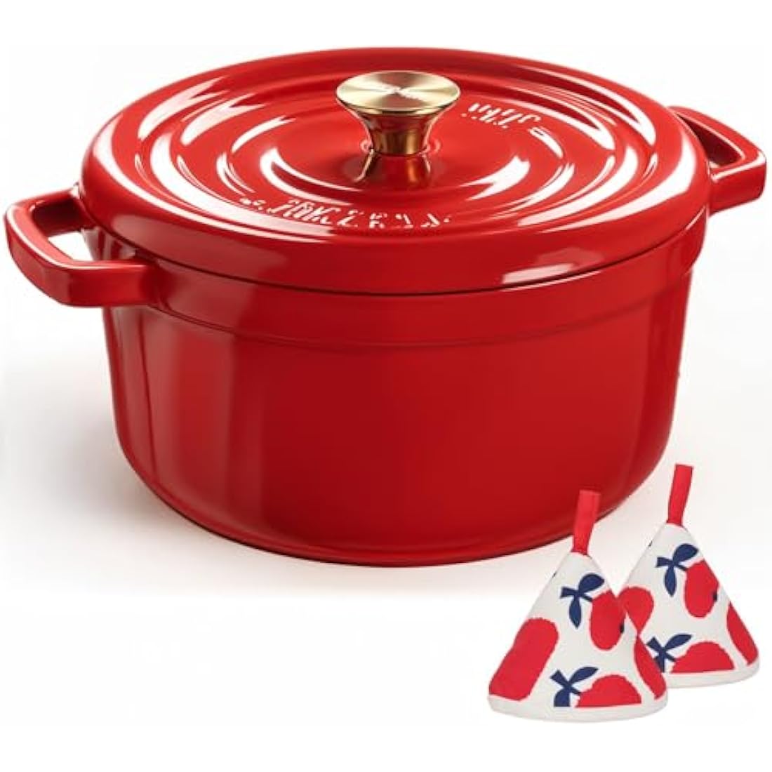Overmont 5L Enameled Cast Iron Dutch Oven – 26cm Red Pot with Lid