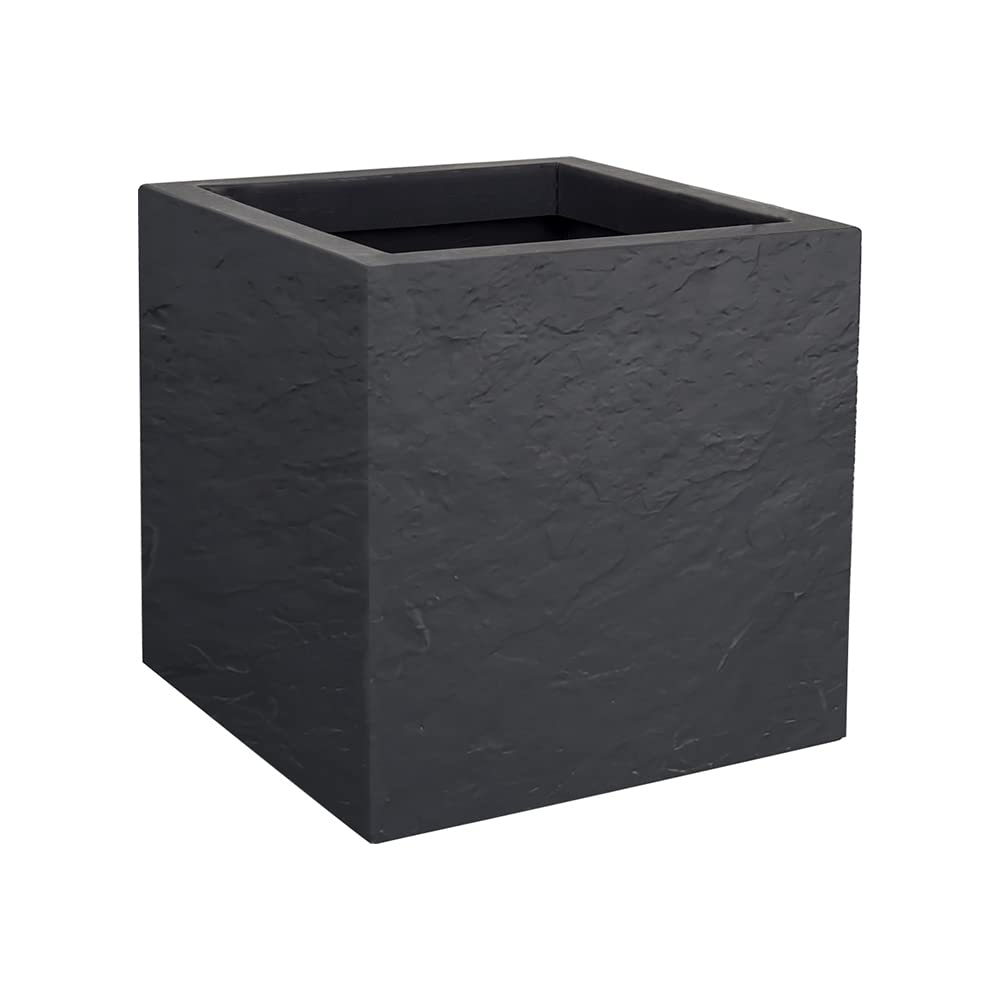 EDA Volcania'UP Square Flower Pot – Anthracite Grey Stone, 30 cm
