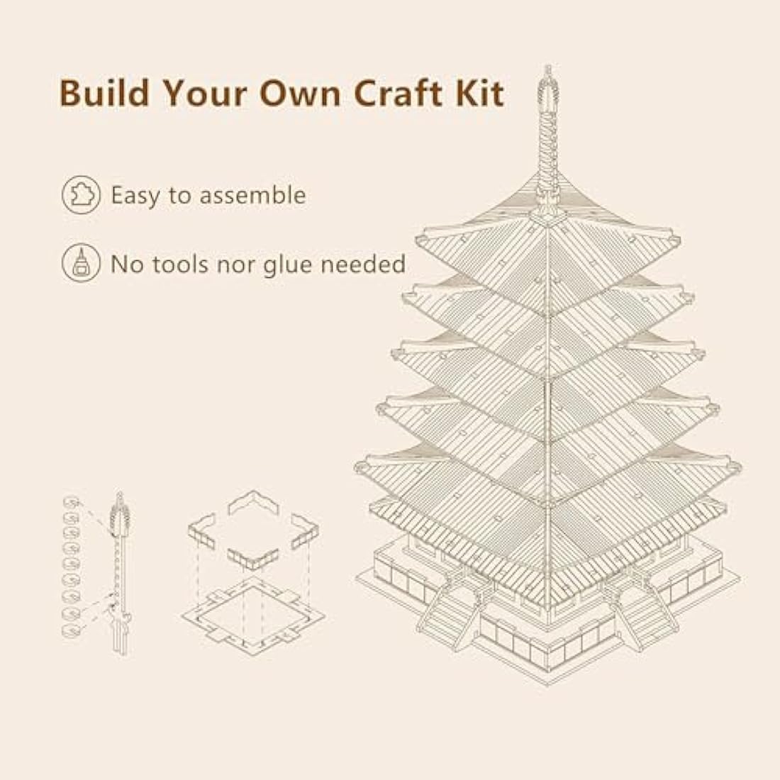 Rowood 3D Wooden Puzzle Five-Storied Pagoda Japanese Temple Model Kit