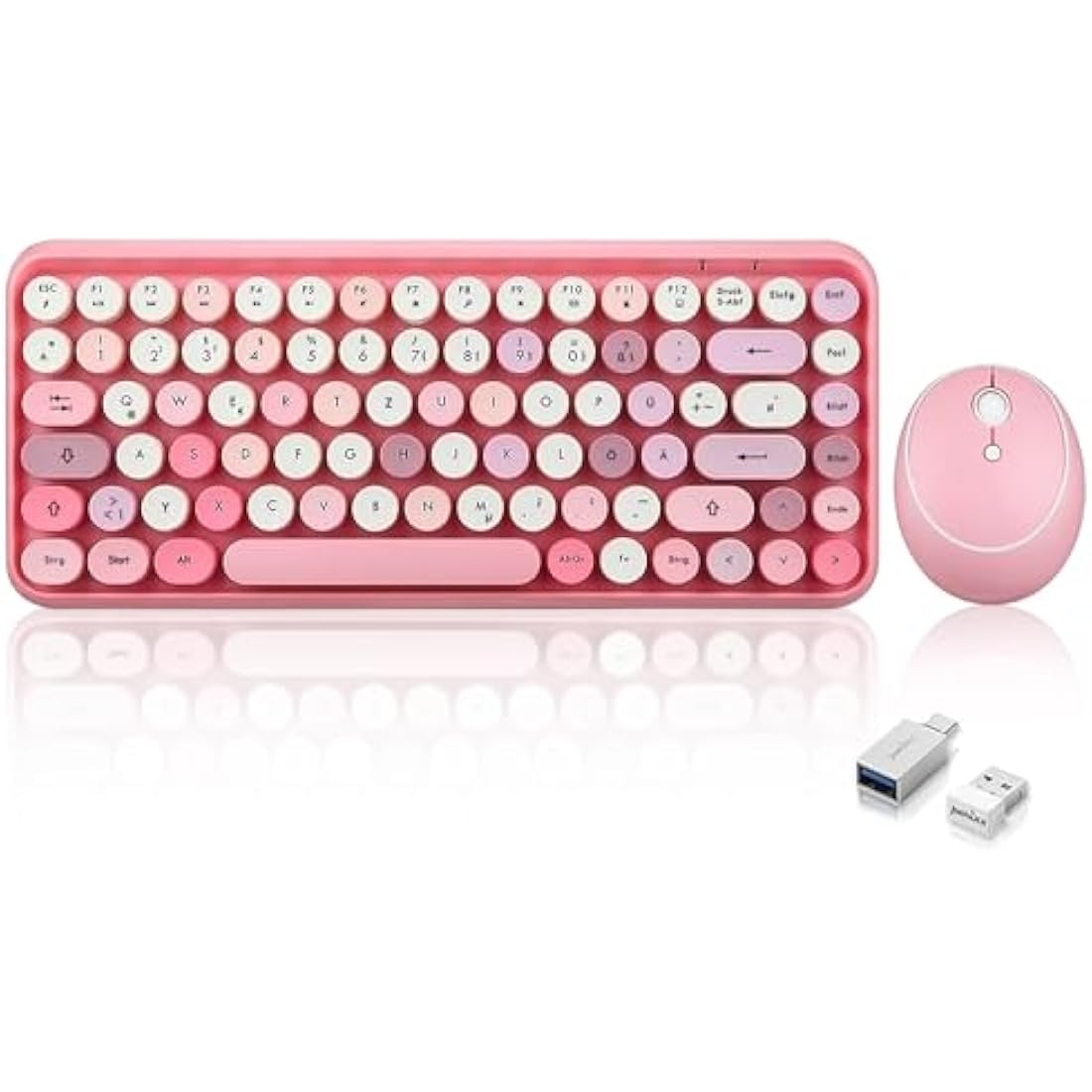 Perixx PERIDUO-713 Wireless Retro Typewriter Keyboard and Mouse - Pink