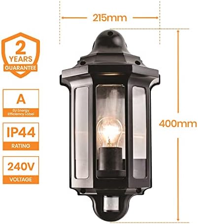 National Lighting Black PIR Motion Sensor Outdoor Wall Lantern | IP44