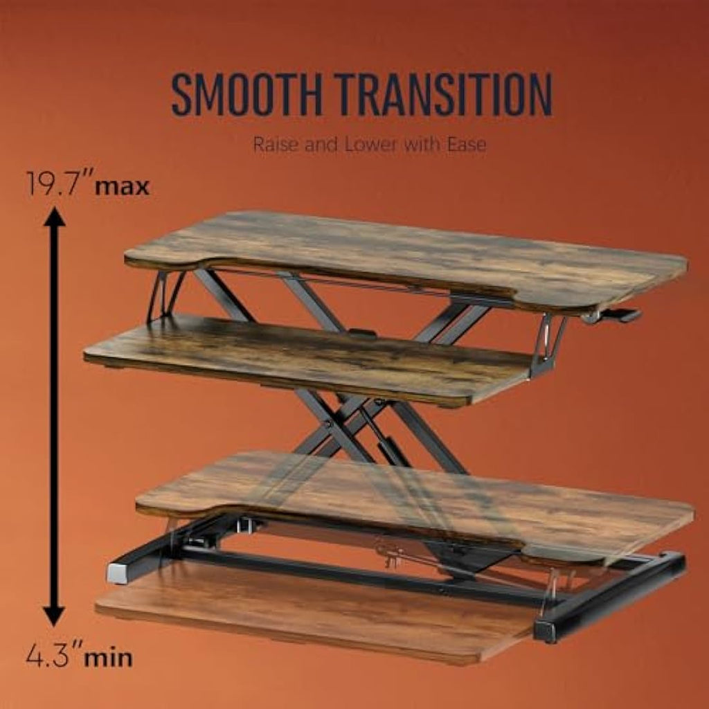 PUTORSEN 32" Standing Desk Converter | Ergonomic Sit Stand Riser - Rustic