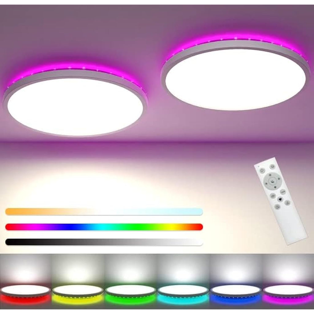Zemty 2-Pack RGB LED Ceiling Light | Dimmable Flush Mount with Remote