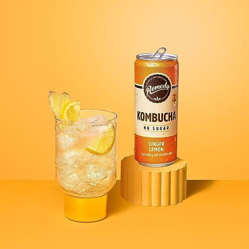 Remedy Raw Kombucha Tea – Sugar Free Ginger Lemon – 250ml Cans (24 Pack)