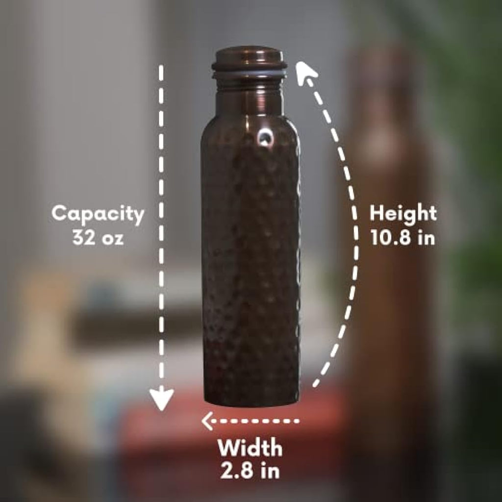 Craft Trade Pure Copper Water Bottle Set of 2 - 1L Leak Proof Black