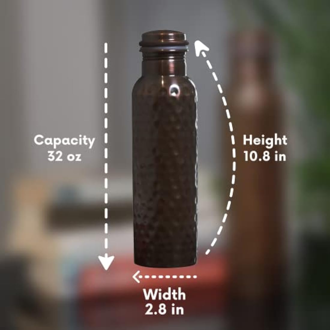 Craft Trade Pure Copper Water Bottle Set of 2 - 1L Leak Proof Black