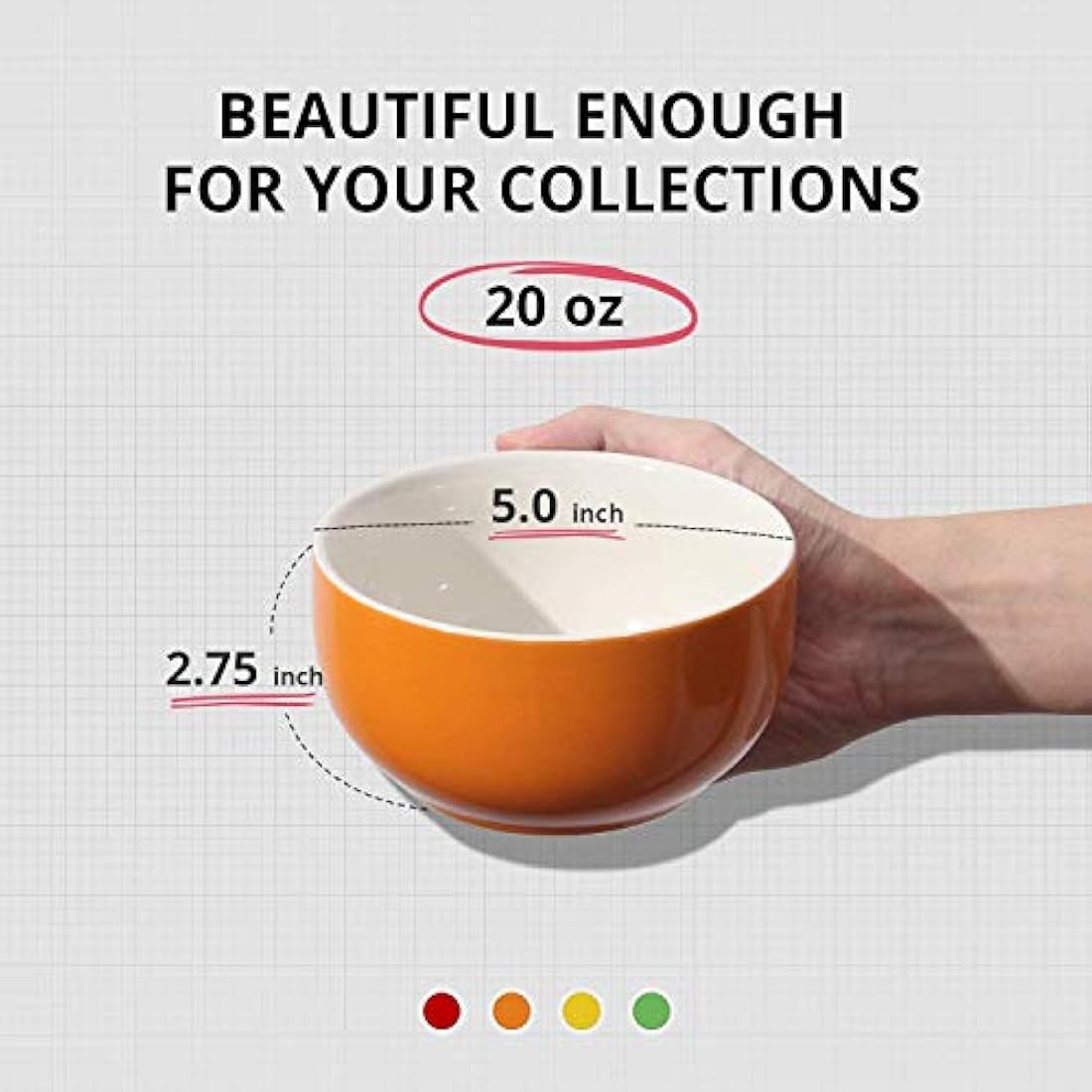 LIFVER 20oz Porcelain Soup Bowls – 4 Pack Multicolour Cereal Bowls