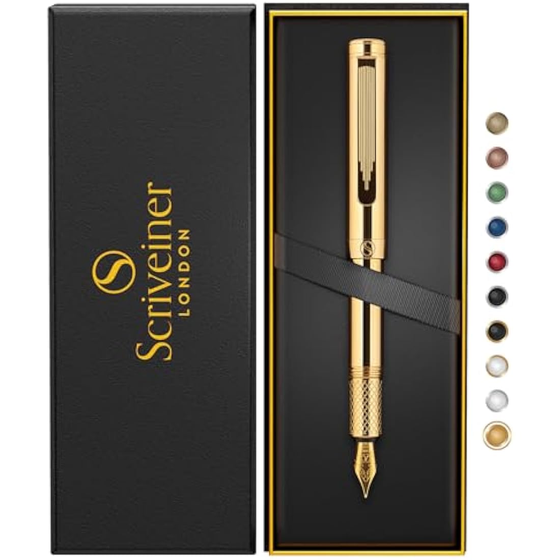 Scriveiner Gold Luxury Fountain Pen – Fine Nib Heavy Pocket Pen