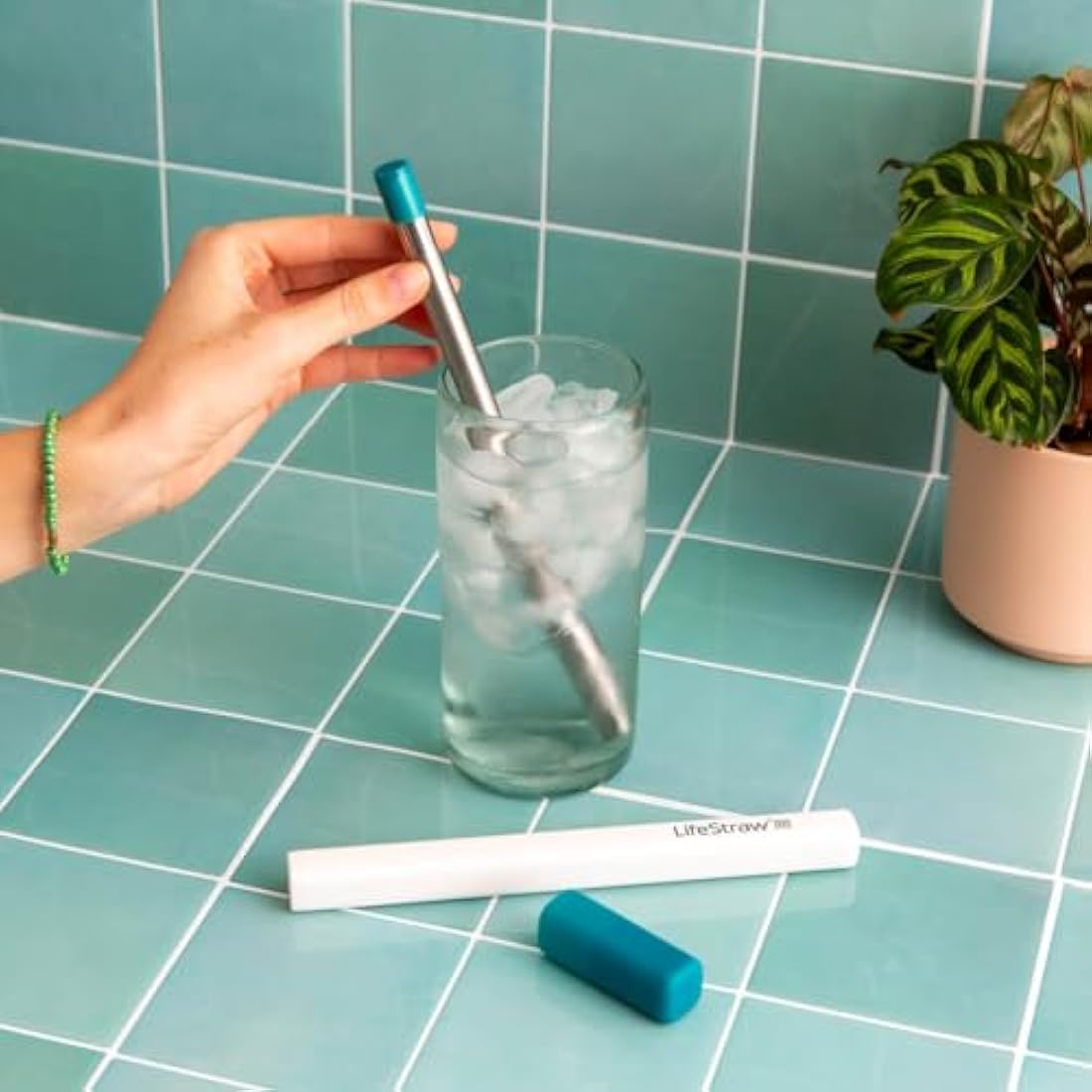 LifeStraw Sip – Stainless Steel Water Filter Straw with Case, Laguna Teal