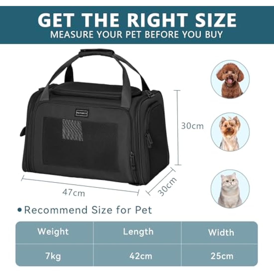 Petsfit Pet Carrier – Large Oxford Fabric Dog & Cat Travel Bag, Black