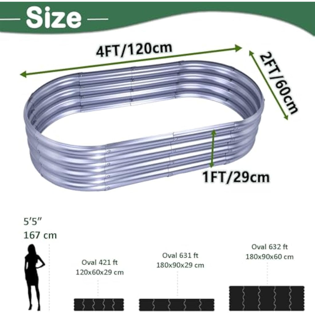 KINI MOX 2-Pack Galvanized Raised Garden Bed - 4x2x1ft Metal Planter Box