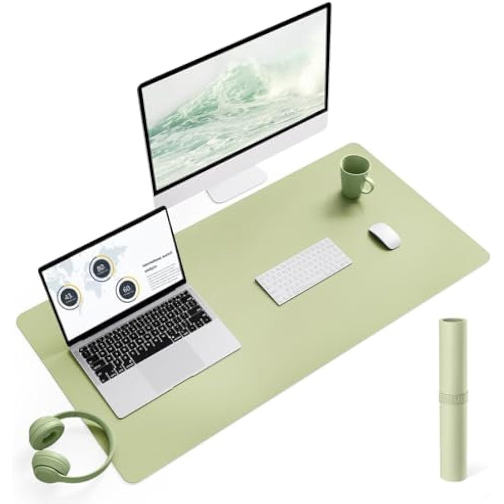 YSAGi PVC Leather Desk Pad – Waterproof Non-Slip Writing Mat, Matcha Green