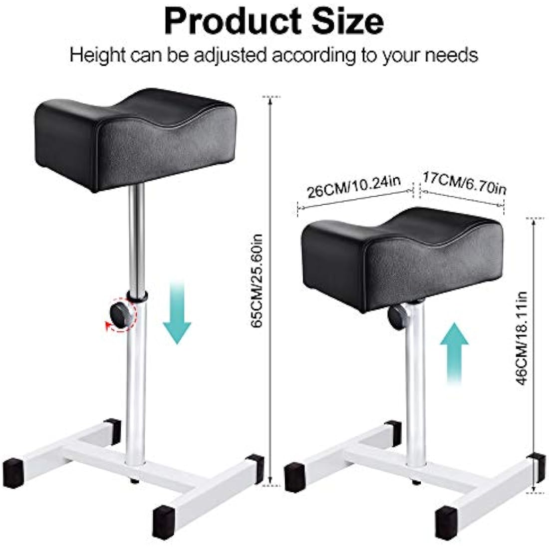 Kalolary Adjustable Pedicure Footrest - Black PU Leather Salon Stool