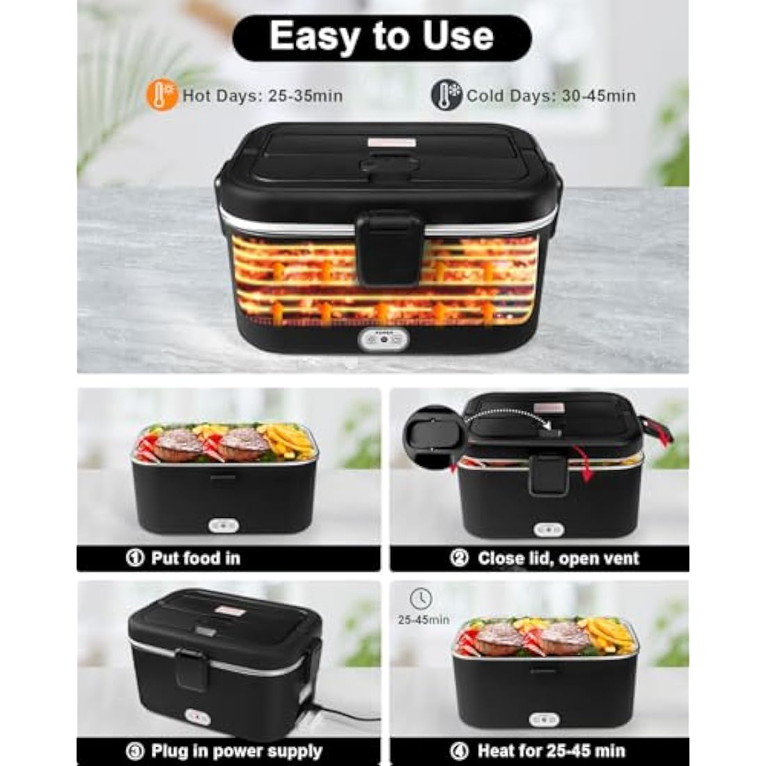 AUTOPkio 1.8L Electric Lunch Box – 80W Heated Food Warmer for Car & Office