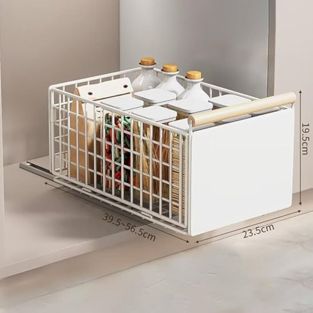 Pull Out Cabinet Organiser | No-Drill Adjustable White Drawer