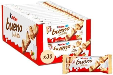 Kinder Bueno White Chocolate Hazelnut Wafer Bars - Bulk Pack of 60