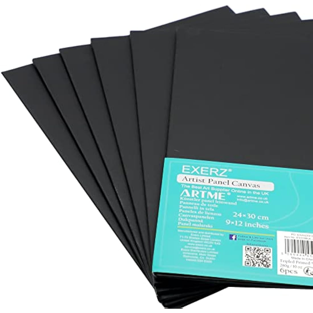 Exerz Black Canvas Panels – 24x30cm 100% Cotton Artist Boards, 6-Pack