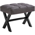 IBUYKE Small Square Linen Footrest Stool | Metal X-Leg Vanity Chair, Dark Gray